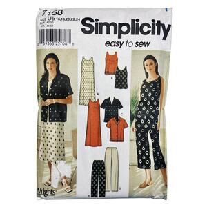 Simplicity 7158 Sewing Pattern Misses' Dress Top Skirt Pants Size 16-24 Uncut